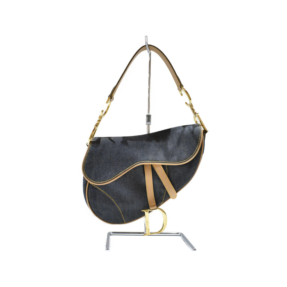 Christian Dior denim saddle bag handbag beige